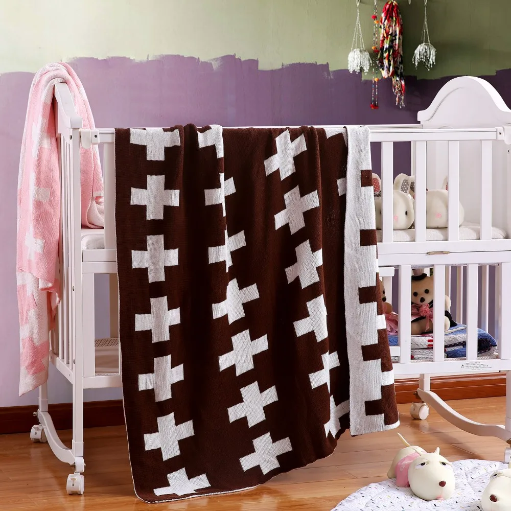 2017 Original Brand 100% Cotton Thick Black White Cross Blanket Newborn Swaddle Baby Bedding Knitted Blankets Cama Play Mat | Дом и сад