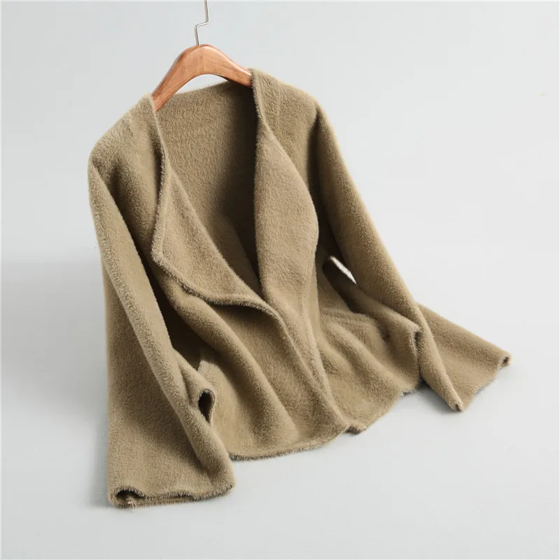 Evasu Lou Cardigan Women 2018 New Autumn and Winter Loose Sweater Milk Fur Jacket Long-sleeve Knitted Coat EV243 |
