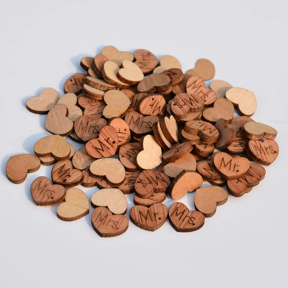 

100pcs Wooden Wedding Anniversary Party Favors Wood Love Heart Mr & Mrs Letters Table Scatter Confetti Decors Valentine's Day