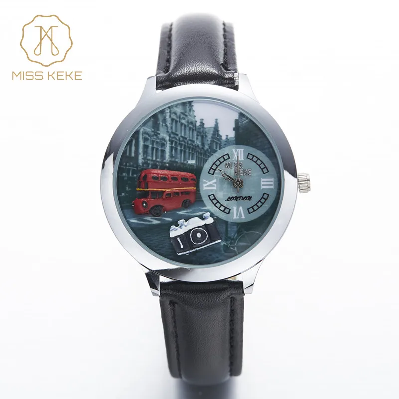 Мисс Кеке Черный мультфильм Для женщин Часы рельеф глины модное платье