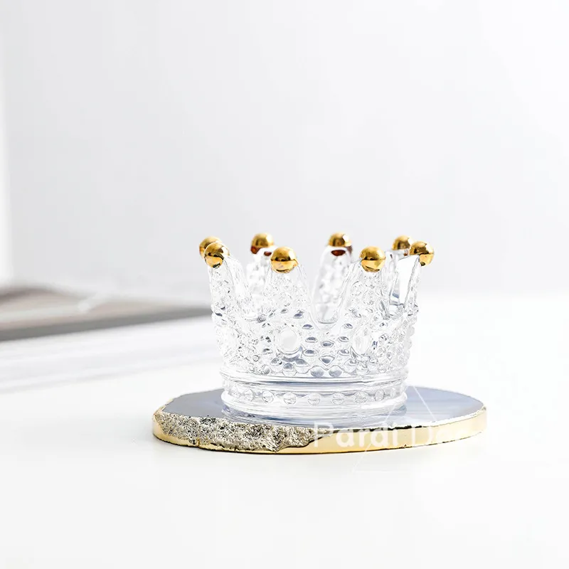Hot Gold plated Glass Свеча в форме короны Holder Jewelry Storage Pot Scented свечи контейнер стеклянная