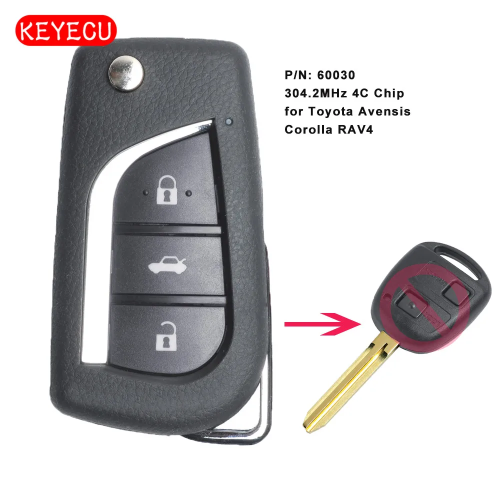 Обновленный дистанционный ключ брелок Keyecu 304 2 МГц 4C Чип для Toyota Avensis Corolla RAV4 P/N: