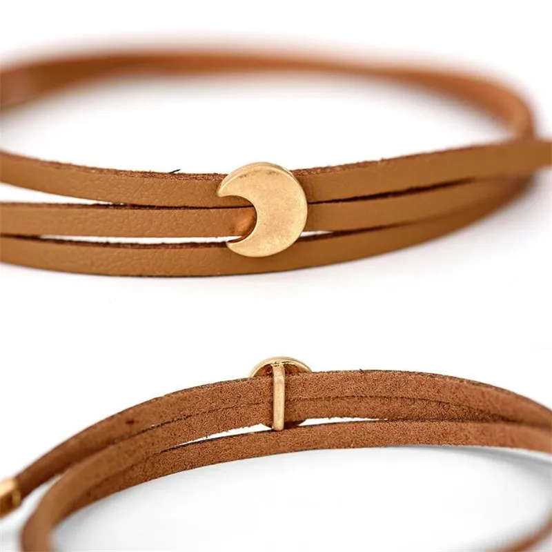 Новое поступление мульти Слои PU винтажные кожаные браслеты золотистого цвета