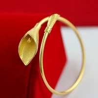 thin flower design cuff bangle yellow gold filled womens bracelet bangle