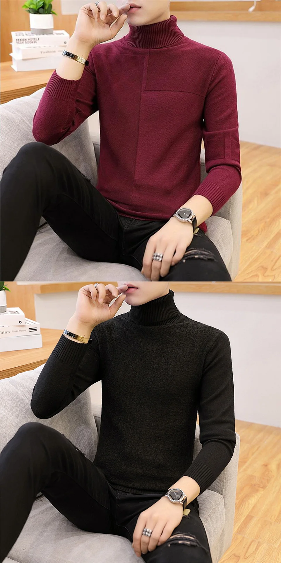Winter Cashmere Thick Warm Sweater Men Turtleneck Brand Men's Sweater Slim Fit Pullover Men Knitwear Male Double Collar Sweaters
