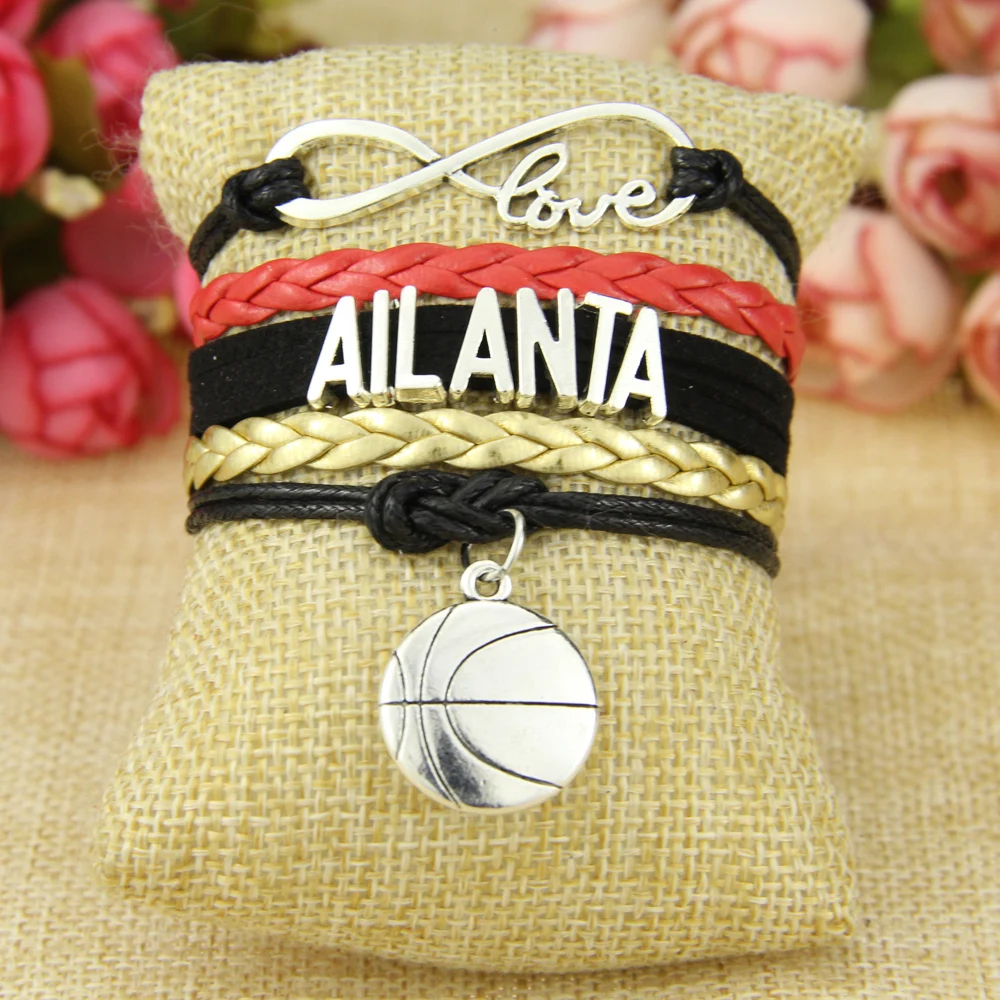 Браслет для футбольной команды Infinity Love Atlanta черный красный золотой | Украшения и