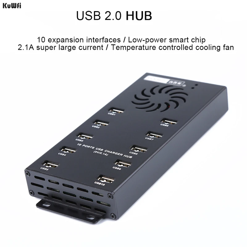 

Док-станция для зарядного устройства KuWFi из алюминиевого сплава с входом постоянного тока 12 В, входит в комплект с адаптером питания и 10 порт...