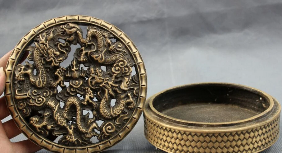 Быстрая доставка USPS в США S1513 Тибетский Бронзовый буддийский миф 2 голова дракона