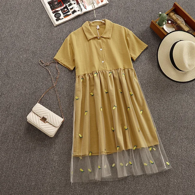 Женское свободное платье в Корейском стиле повседневное Хлопковое с коротким