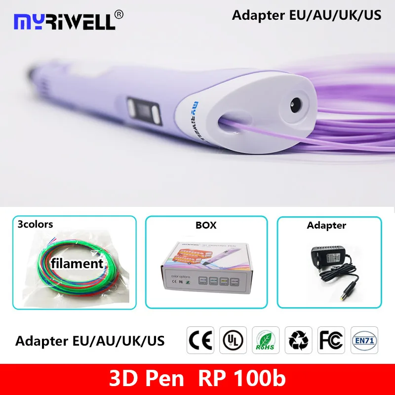 only purple Оригинальная 3D Ручка 3 d Ручка 3d с PLA 200 м 1,75 мм филаментом без запаха безопасная филаментная пластиковая лучшая Рождественская Подарочная 3D Ручка - Цвет: only purple