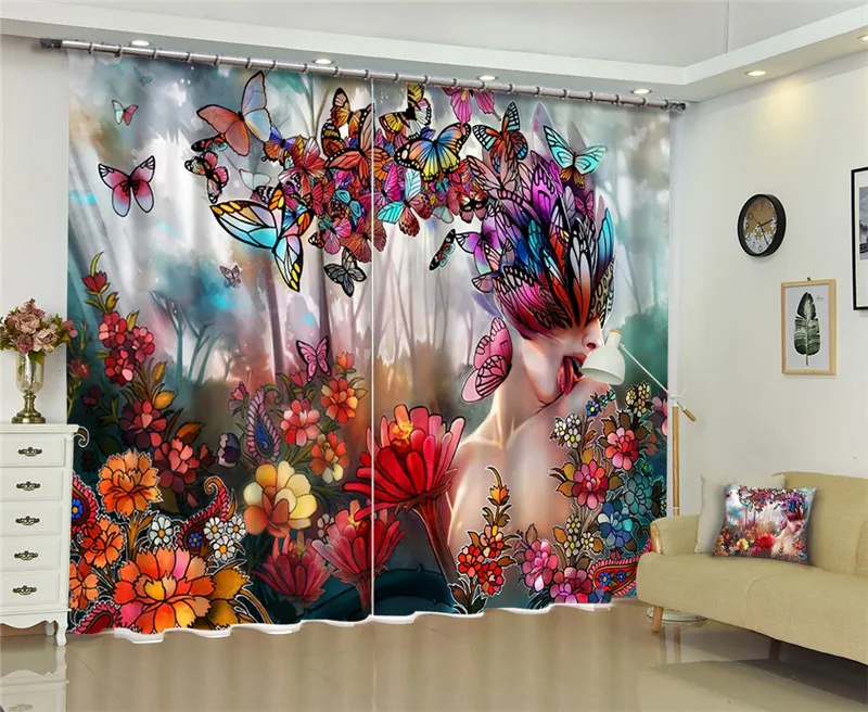 

girl Bedroom Blackout 3D Window Curtain Living Room Drapes Rideaux Cortinas Customized size Butterfly beauty print pillowcase