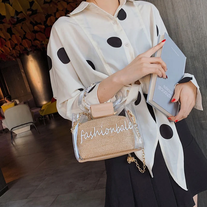 Соломенная плетеная прозрачная сумка с буквенным принтом для женщин летняя