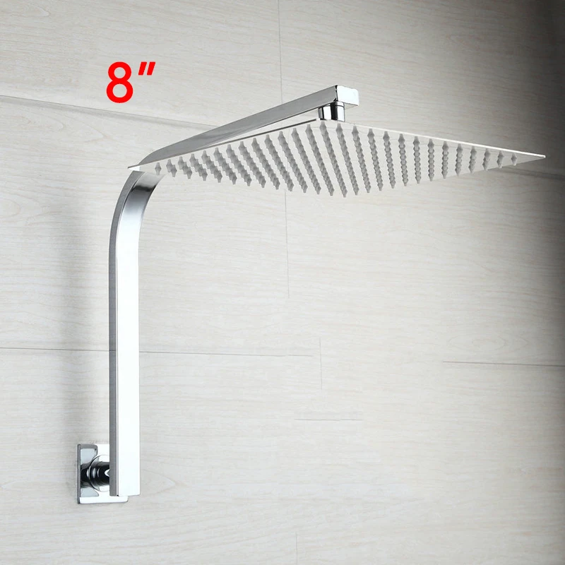 8 Inch no Light JIENI хромированная отделка 16 дюймов дождевая квадратная душевая головка гусиная шея душевая дужка набор смесители для душа насадка для душа со светодиодной подсветкой - Цвет: 8 Inch no Light