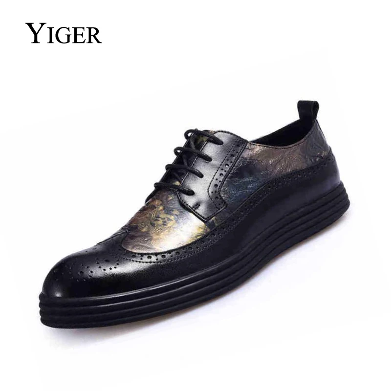 YIGER/Новинка Мужская обувь Всесезонная из натуральной кожи модная повседневная с