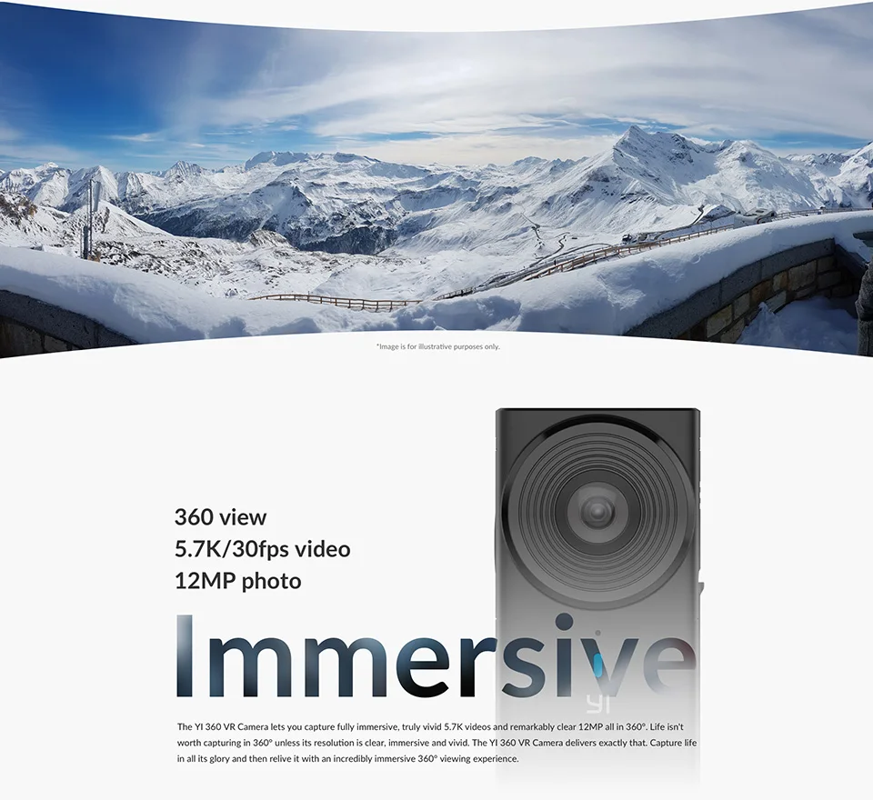 Панорамная камера Yi 360 VR | 360-градусная съемка | Два объектива с линзами типа «рыбий глаз» | Функция голосового управления
