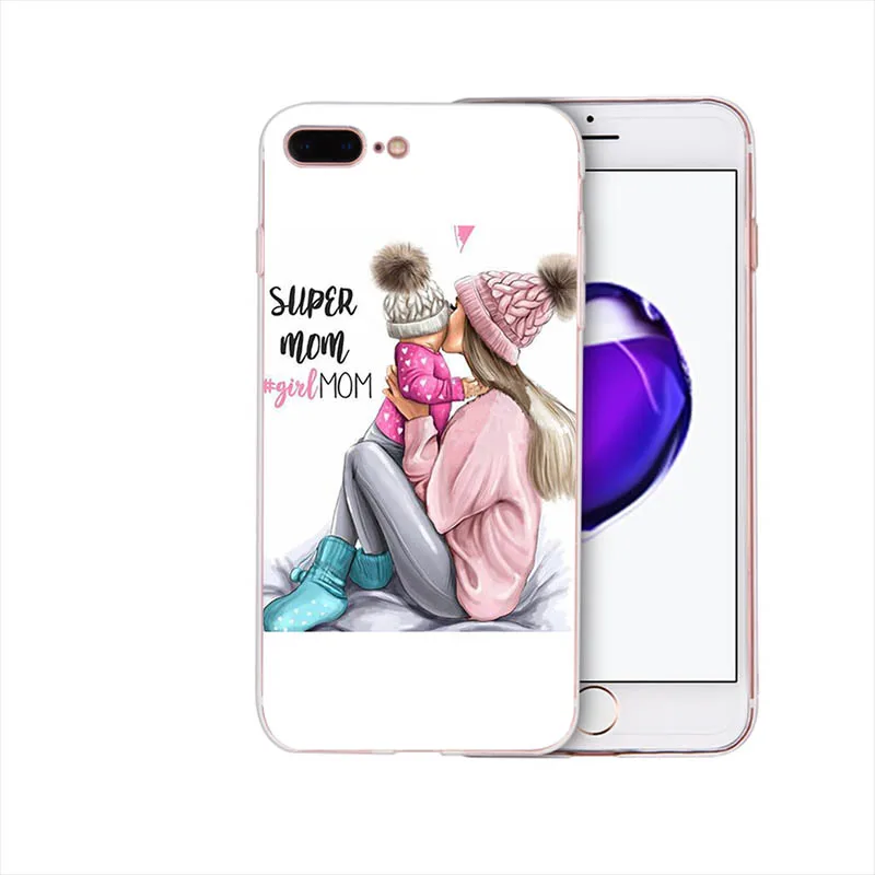 case 21 Мягкий чехол Красивая мама милый ребенок мультфильм дизайн для iphone 7 8 6s 6 plus чехол xs max x xr Coque 5S se 5 Funda - Цвет: case 21