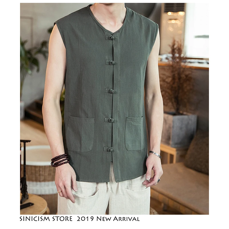 Sinicism Store, мужская майка в стиле хип-хоп,, летние мужские топы на бретелях, рубашка с карманами, топы на пуговицах, повседневные безрукавки, Hody, китайский стиль