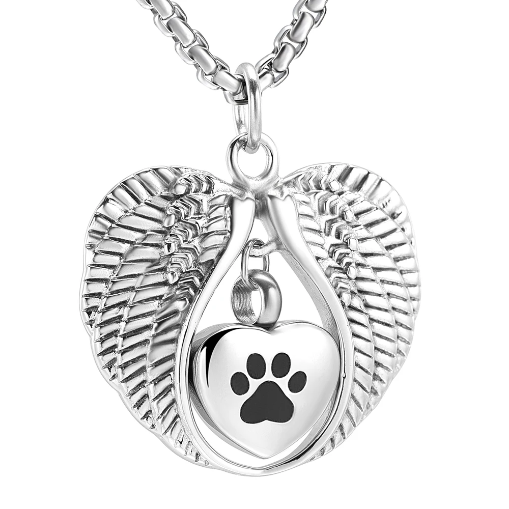 Ожерелье с крыльями ангела для пепла пустым/папью/мамой/синой/лапой гравировкой