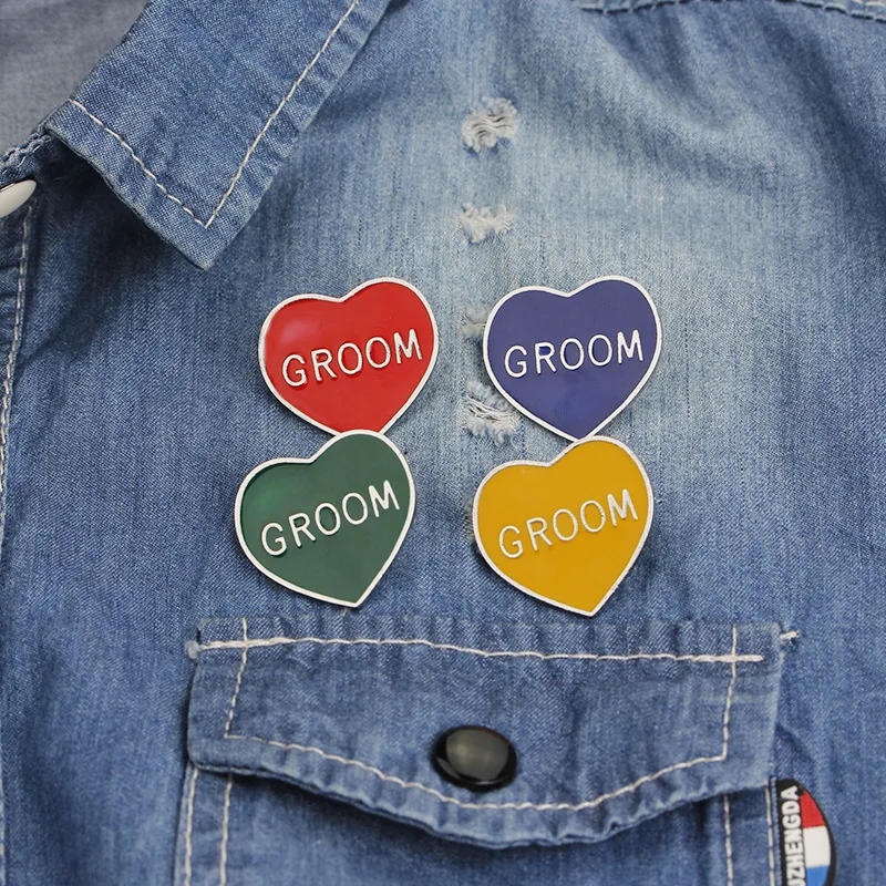 2018 новые творческие Жених Брошь Модные Сердце сплав эмаль Пен DIY джинсовая