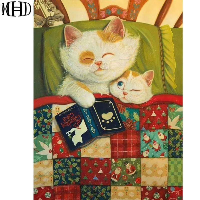 MHD Diamond embroidery cat mother sleeping 5D DIY diamond painting full circle cross stitch sewing decoration wallpaper gift | Дом и сад