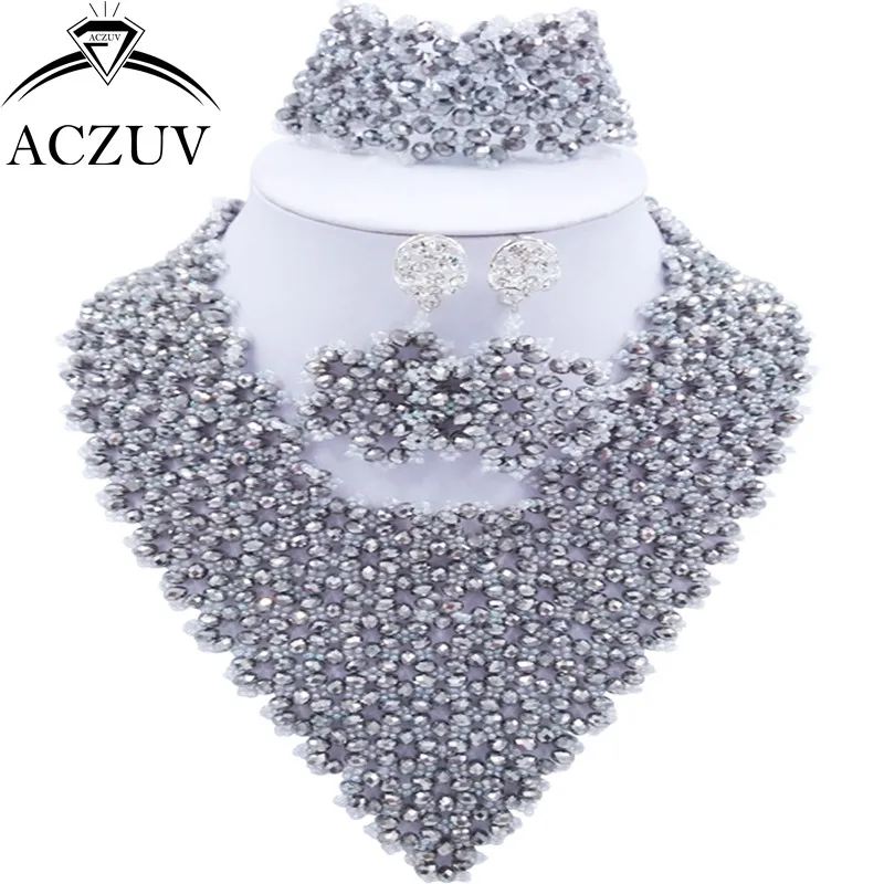 

ACZUV Brand African Weddig Engagement Jewelry Set African Beads Necklace and Earrings Bracelet AJ015
