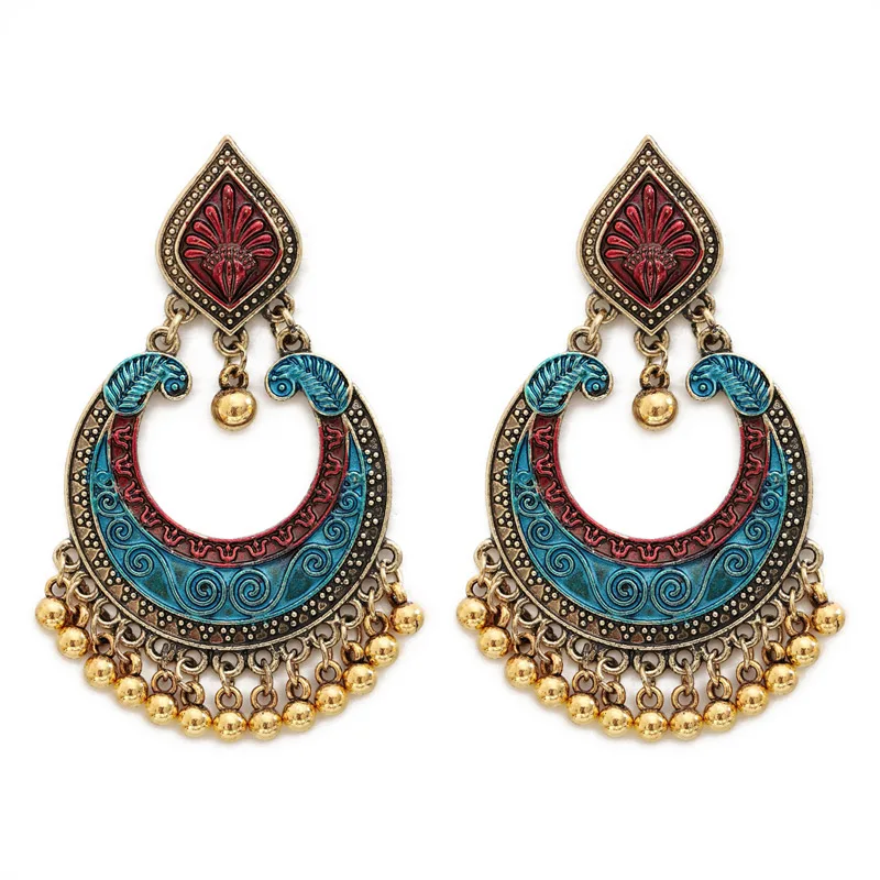 EH1699 ZOSHI, женские винтажные серьги,, этнический полый цветок, цыганский колокольчик, висячие серьги, индийские украшения, серьги, аксессуары - Окраска металла: EH1699
