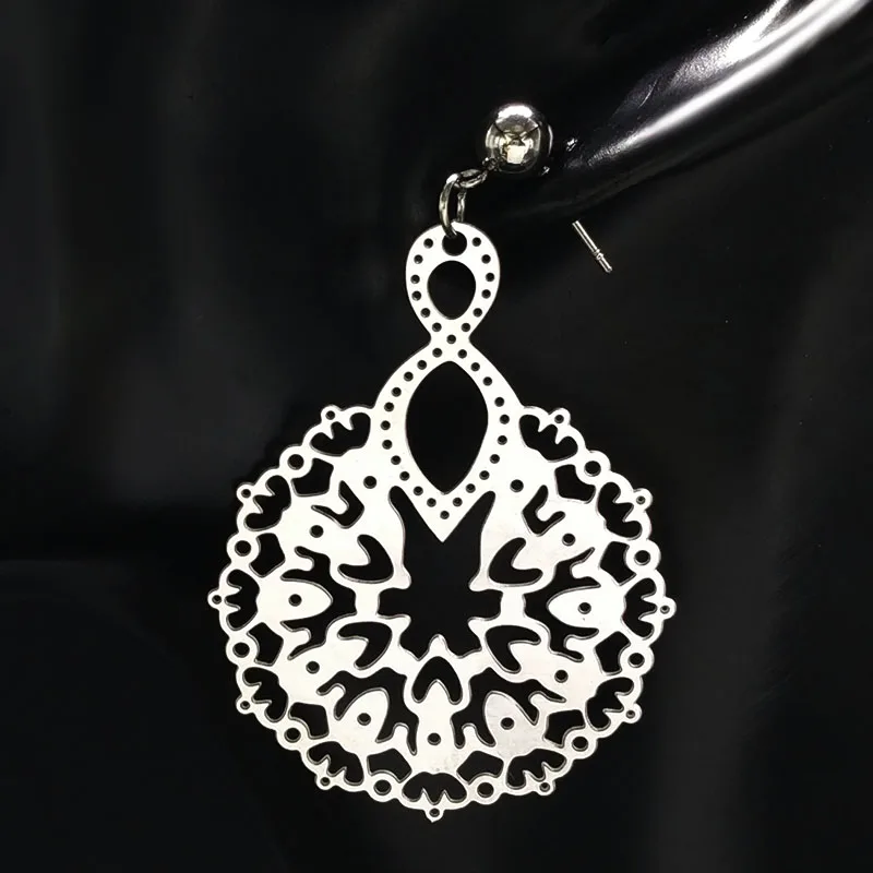 2021 New Flower Stainless Steel Earrings for Women Silver Color Big Stud Jewelry boucle d'oreille fantaisie E1633S02 | Украшения и