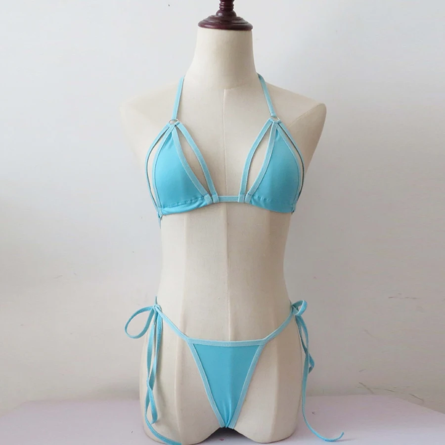 Однотонные Классические стринги бикини женские купальники летние пляжные