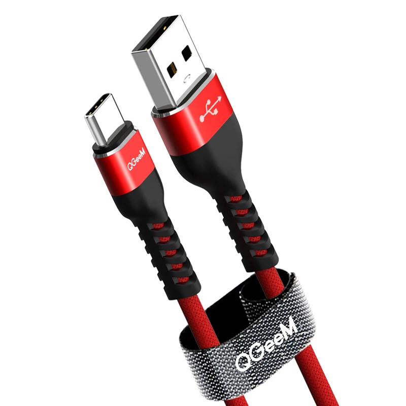 RED-RED QGEEM usb type-C кабель USB-C для быстрой зарядки мобильных телефонов USB кабель для samsung Galaxy S9 huawei mate 20 Xiaomi usb type-C - Цвет: RED-RED