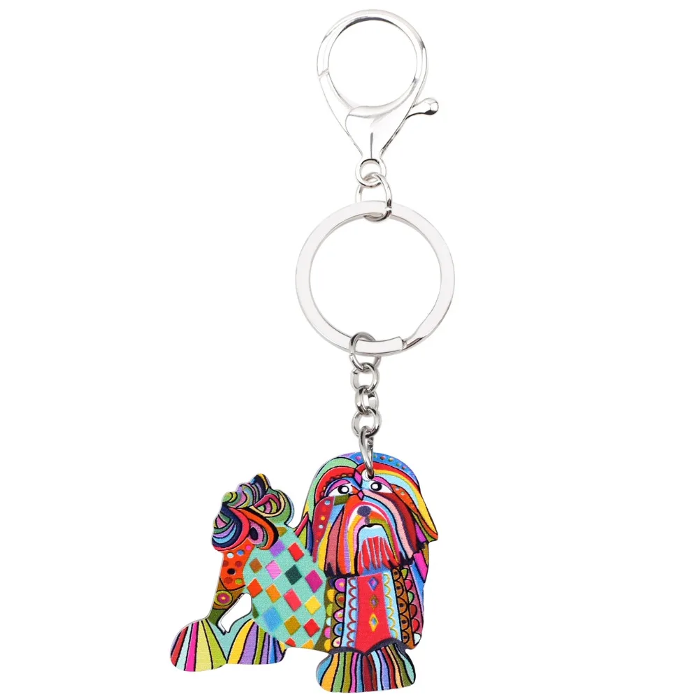 Бонсни Акриловый брелок для ключей с собакой Ши-тцу и Пекинесом, украшение для женщин и девочек, брелоки для ключей, кольца, новинка, животные, ювелирные изделия, подарки для автомобиля и сумок.