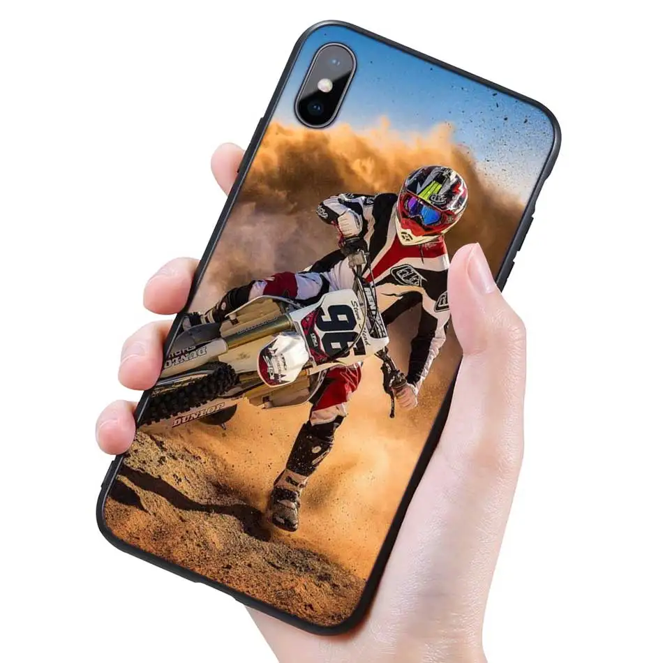 Силиконовый черный чехол для iPhone 11 Pro XR X XS MAX 7 8 6 6S Plus 5 5S SE 7Plus 8Plus мобильный телефон moto Cross moto rcycle sports
