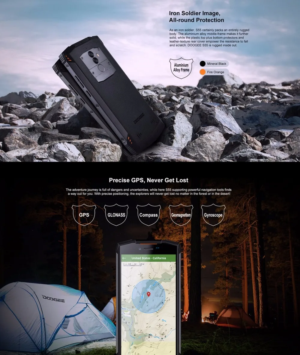 DOOGEE S55 IP68 Водонепроницаемый MTK6750 восьмиядерный смартфон Android 8 0 5 &quot4 GB Оперативная