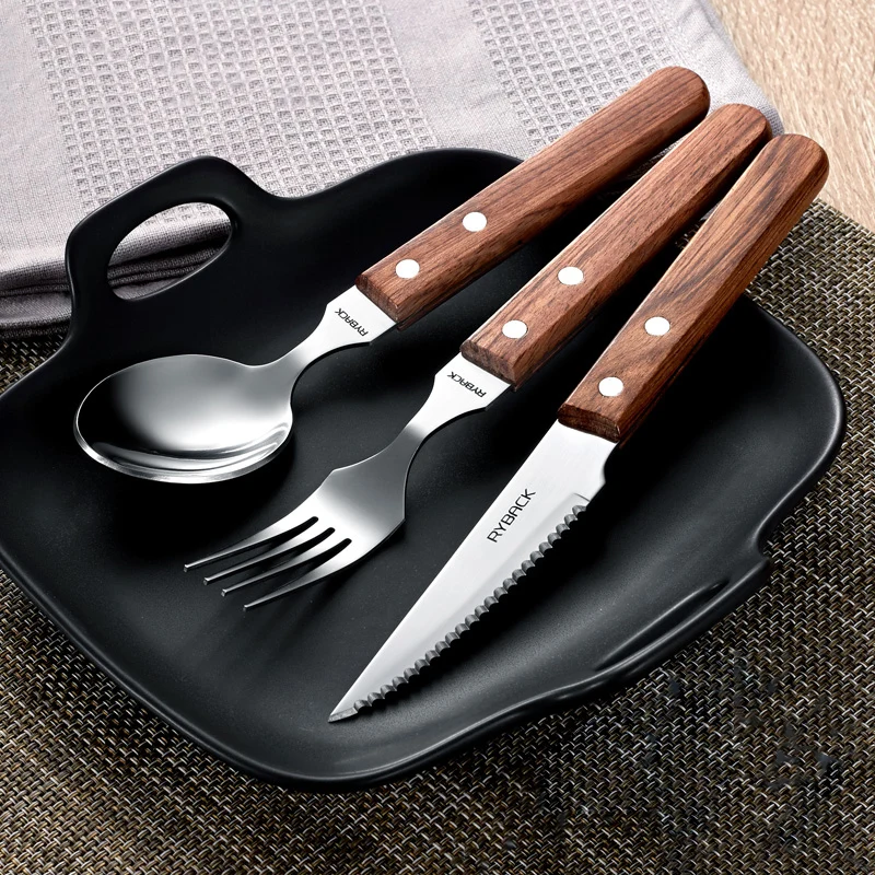 Западный стиль деревянная ручка стейк вилка набор столовых приборов из