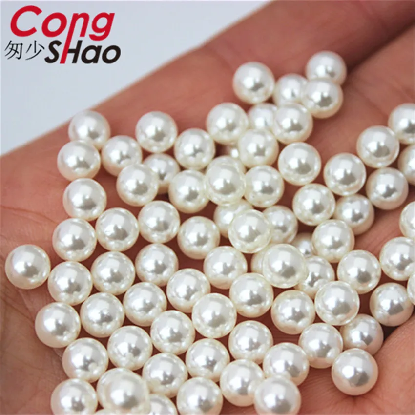 Ivory White Cong Шао 4/6/8/10 мм Нет отверстия имитация жемчужные бусины из АБС-пластика свободные круглых бусин ремесло набор «сделай сам» для Модные украшения делает шляпа одежда ZZ758 - Цвет: Ivory White