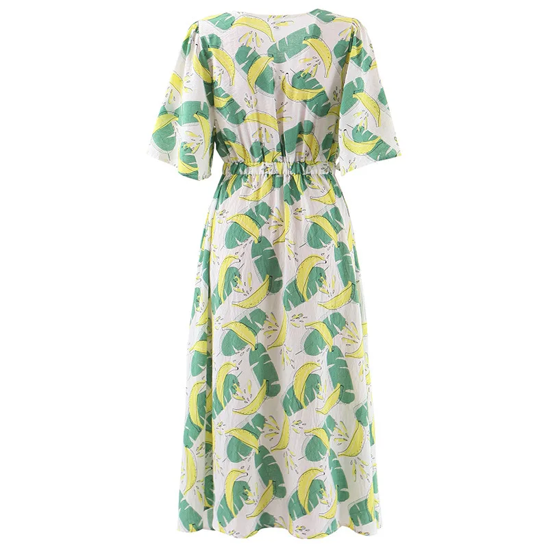 Милое стильное летнее женское платье с высокой талией богемная накидка принтом