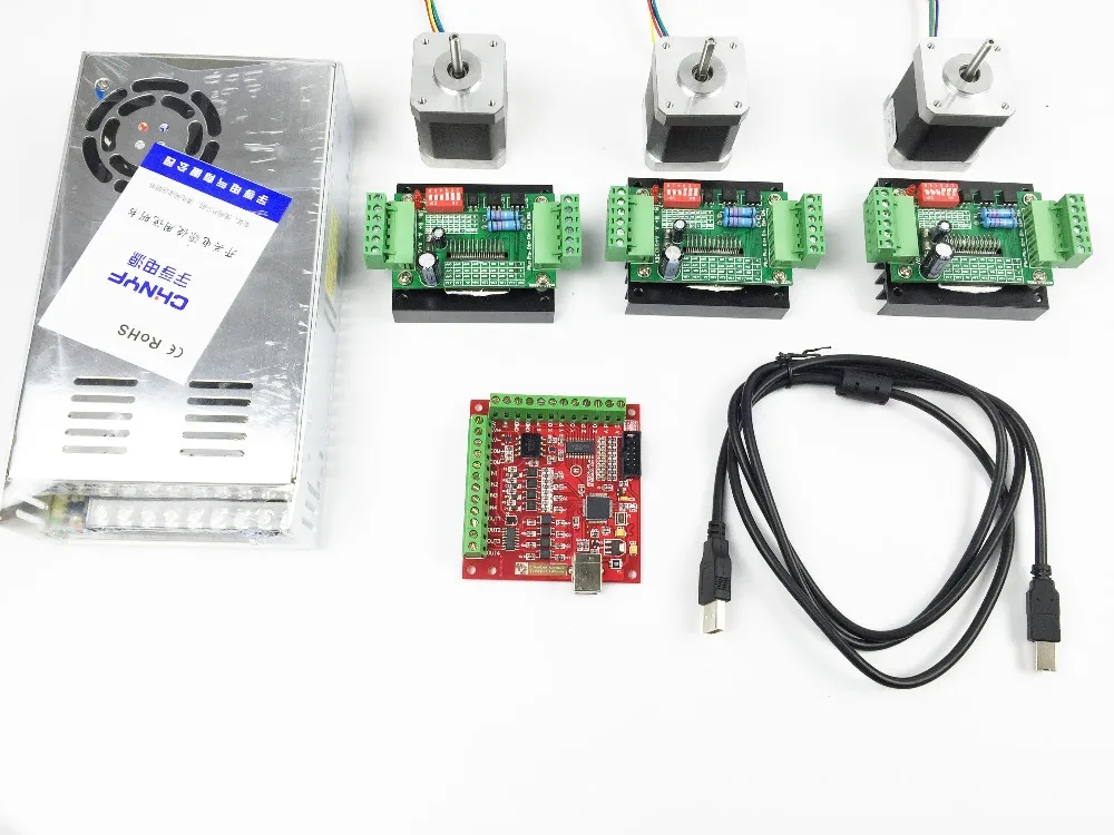 Комплект из 3 х осевых USB двигателей с ЧПУ mach3 драйвер TB6560 + плата управления