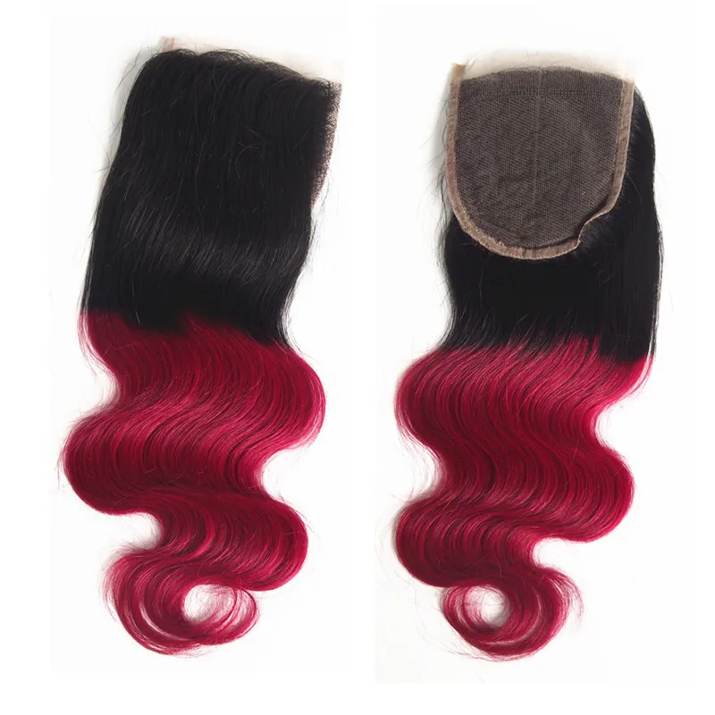 Amapro Hand Made Lace Closure Peruvian Body Wave Ombre Closures 4*4cm Free Part |