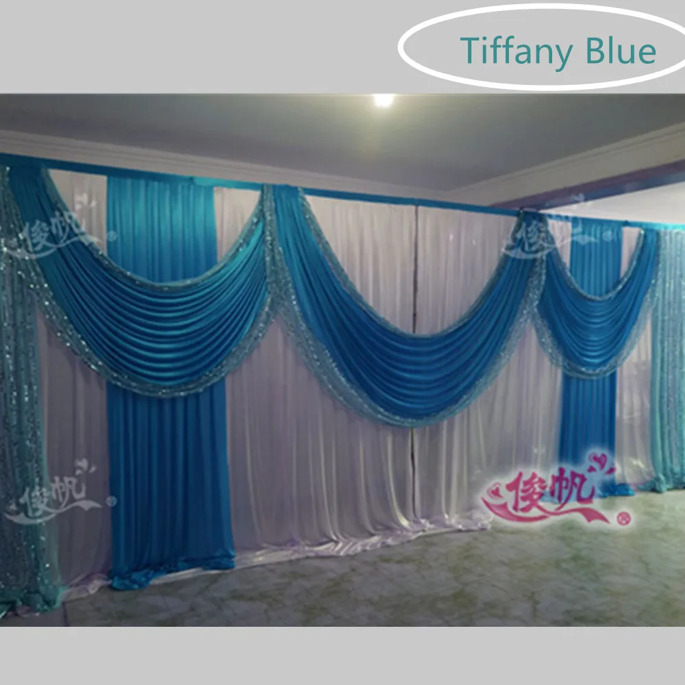 

Shiny Sequies 3X6M(10ftX20ft) Wedding Backdrop Curatin Pleated Blue Swags Stage Backdroung Curtain For Wedding Deaoration