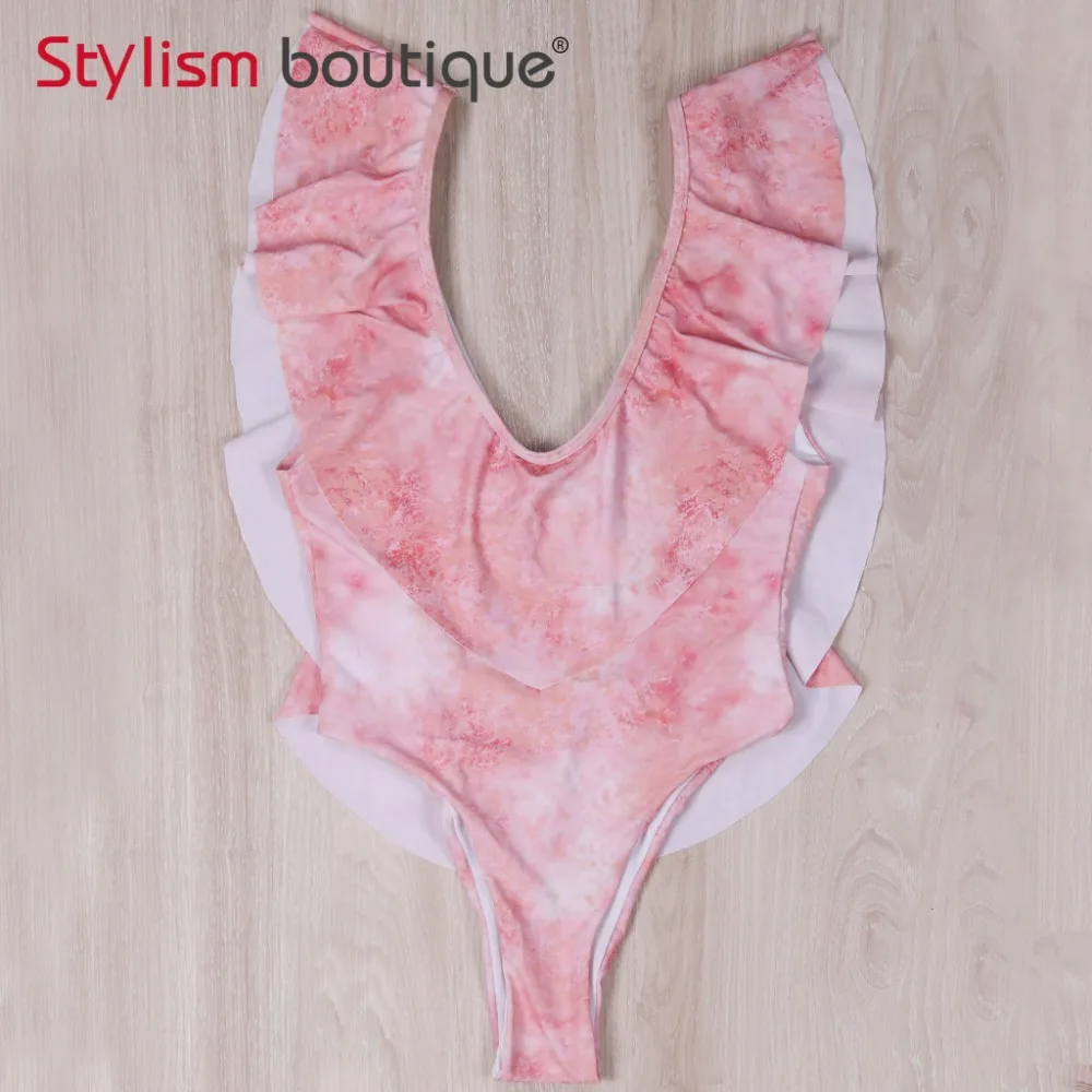 Женский слитный купальник 2018 розовый купальный костюм трикини с высоким вырезом