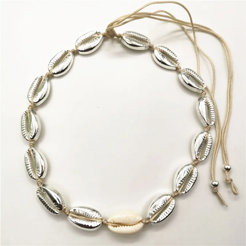 Женское колье чокер в виде раковины Cowrie роскошные золотистые/Серебристые бусы