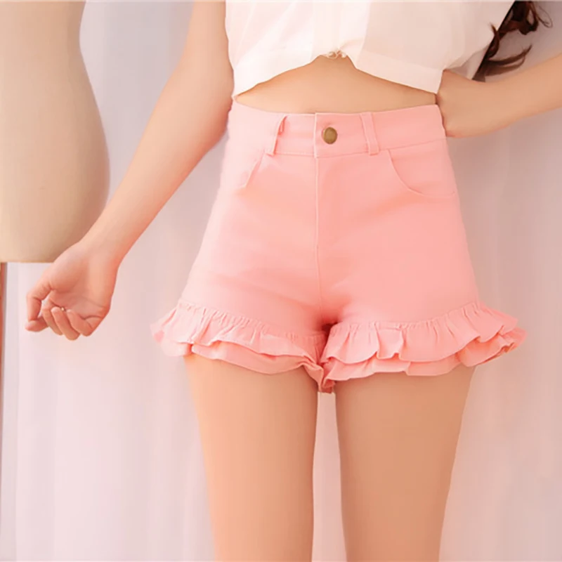 Harajuku Kawaii Mid летние женские шорты новые гофрированные сексуальные шорты для танцев эластичные милые розовые женские короткие красочные шорты
