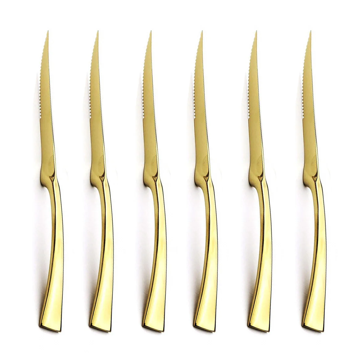 Gold 6pcs 6 шт красочные 18/10 из нержавеющей стали зеркальные столовые приборы мясо рыба нож зубчатый стейковый нож сервировочный черный набор посуды - Цвет: Gold 6pcs