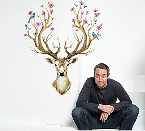 Настенный стикер с изображением оленя голова в геометрическом стиле наклейки на