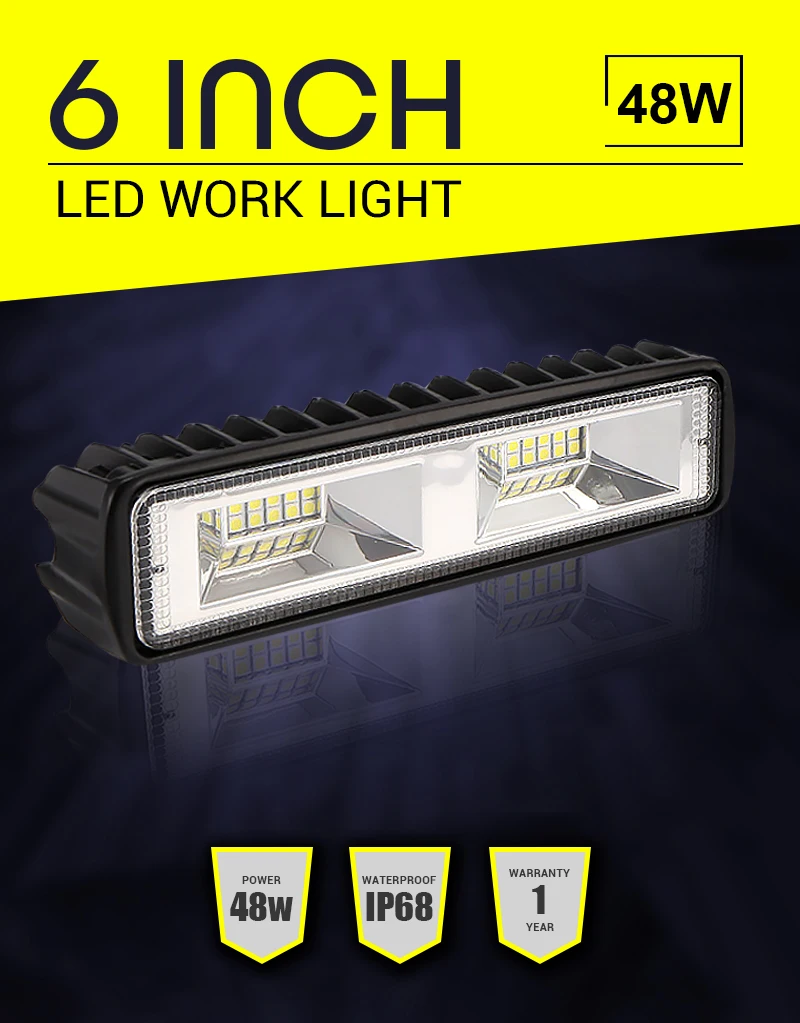 Рабочий светильник для внедорожника, 12 В, головной светильник, 4x4 Led, 48 Вт, 6 дюймов, светодиодные лампы для тракторов, внедорожников, внедорожников, дневных ходовых, точечный светильник s