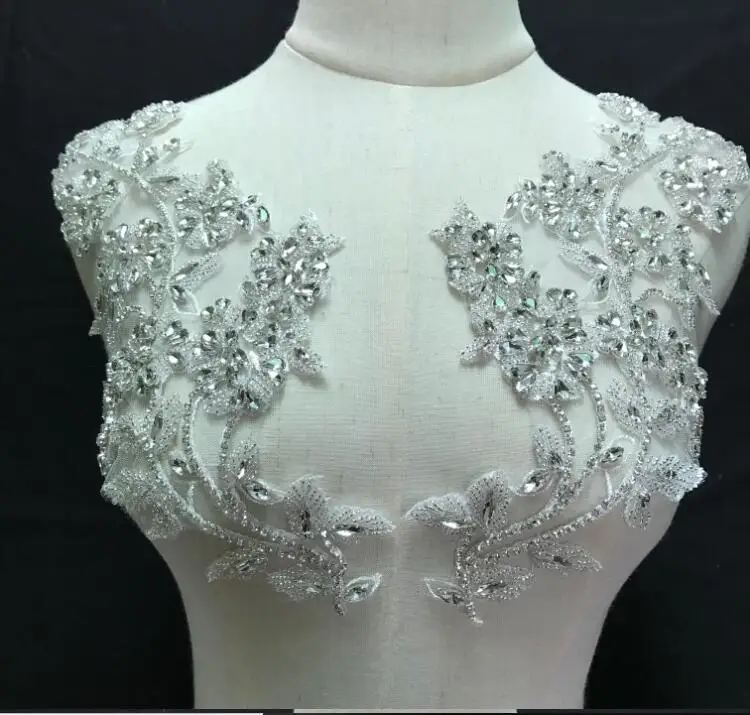 Пара кружева свадебное платье Кристалл инкрустированные бусинами аппликация
