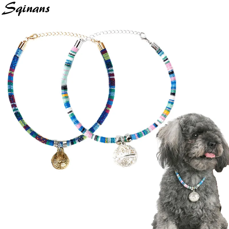 Sqinans 1pc Ethnic Style Dog Collar Braided Rope Necklace Adjustable Personalized Puppy Cat Neck Strap | Дом и сад