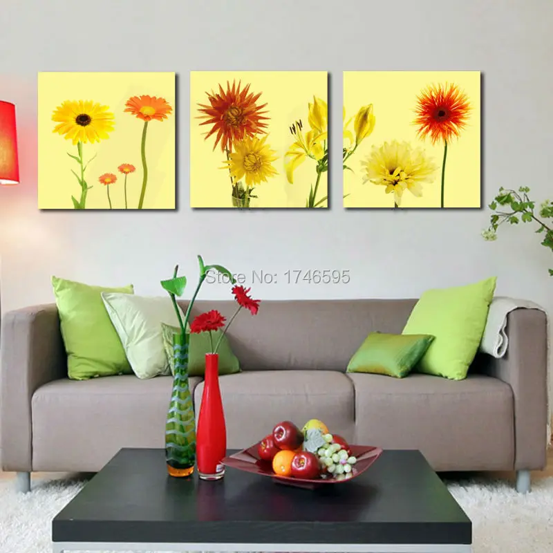 Абстрактная желтая Маргаритка большого размера 3 шт. Настенная картина для