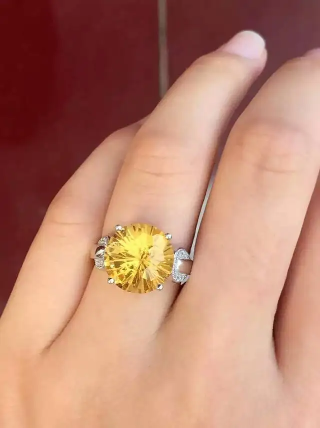 Женское кольцо из серебра 925 пробы с драгоценным камнем в виде фейерверка|silver citrine