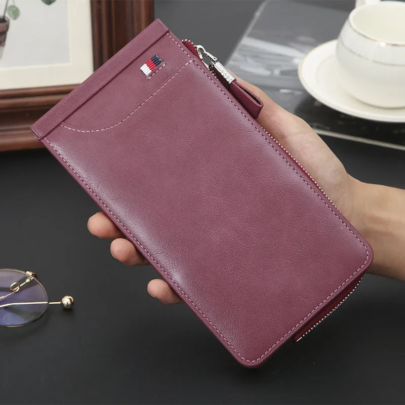 CPJ-02 Pink purple Новинка, Мужской и Женский Длинный кошелек, Повседневный, Ретро стиль, модный, масло, воск, кожа, 26 карт, многофункциональная сумка для карт, кошелек - Цвет: CPJ-02 Pink purple