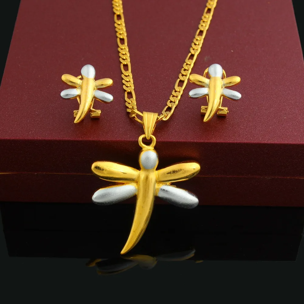 Ювелирный Комплект из двух цветов подвеска и серьги в форме стрекозы|african gold